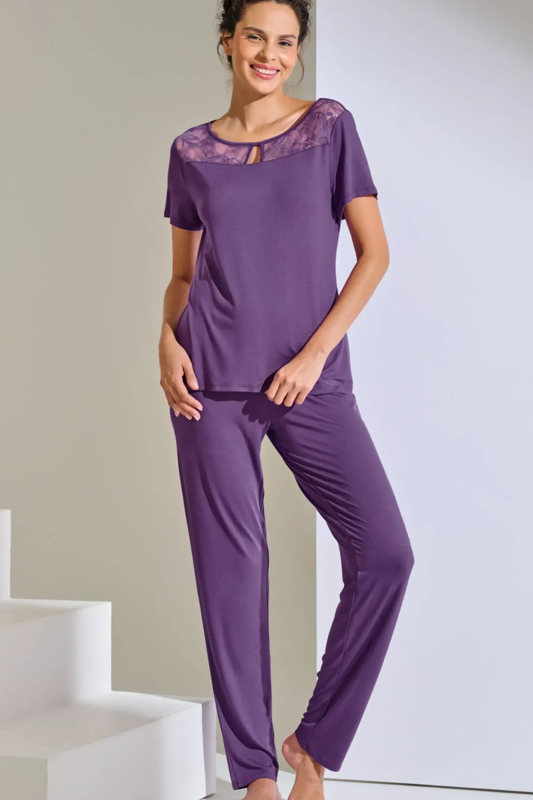 Online Pyjama mit Schlafshirt und Hose »Patricia« Damen Pyjamas