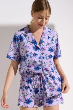 Online Pyjama mit Schlafshirt und Shorts »Flowers« Damen Pyjamas