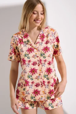 New Pyjama mit Schlafshirt und Shorts »Flowers« Damen Pyjamas